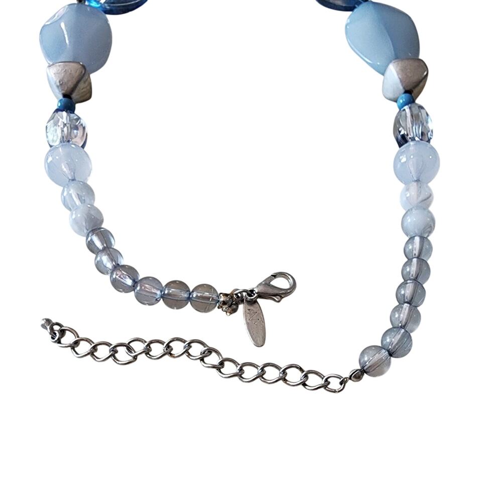 Milky Ice Blue Aquamarine Baroque Acrylic Beaded Necklace - Picture 7 of 9